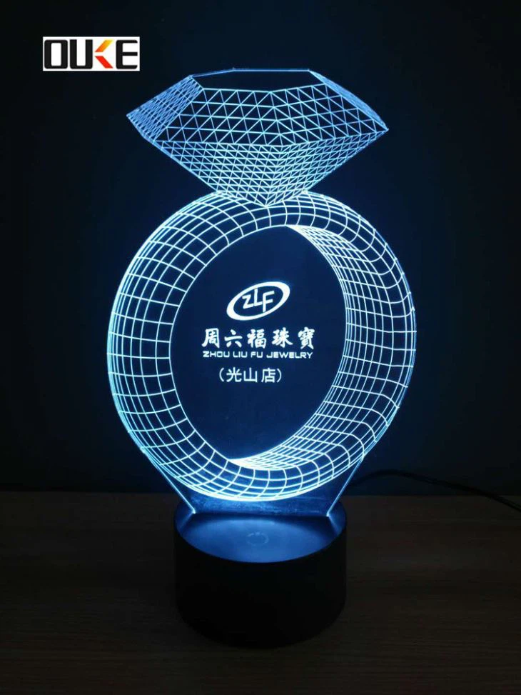 Custom 7 Color Diamond Shape Acrylic 3D LED Lamp